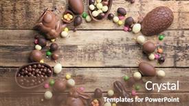  Presentation with sweets - PPT layouts enhanced with frame of chocolate easter eggs background and a coral colored foreground