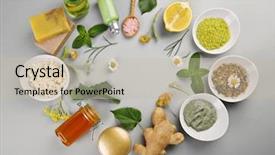 Presentation with skin care natural - Slide set with frame of natural ingredients background and a mint green colored foreground