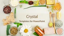  Presentation with skin care natural - Presentation theme consisting of frame of natural ingredients for skin care on light background background and a lemonade colored foreground