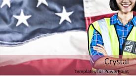 Presentation with american flag - PPT theme enhanced with arms crossed against grey background background and a coral colored foreground