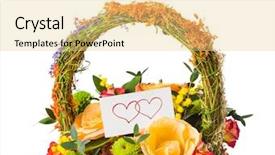  Presentation with thank - Slide set featuring frame thank - flowers bouquet in basket background and a yellow colored foreground