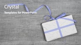  Presentation with gift ribbon - Audience pleasing slide set consisting of frame thank - gift box with blue striped backdrop and a gray colored foreground
