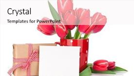  Presentation with greeting card - Audience pleasing presentation consisting of frame thank - red tulip flowers bouquet backdrop and a white colored foreground