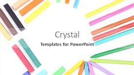  Presentation with crayons - Presentation design enhanced with frame with colorful crayons and chalk pastels isolated on white background and a white colored foreground