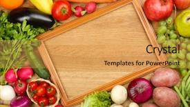  Presentation with frame of fruits and vegetables - Presentation theme with frame with fresh organic vegetables background and a yellow colored foreground