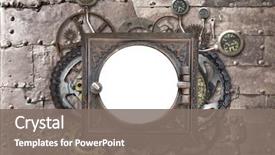  Presentation with mechanical gear - Beautiful PPT theme featuring frame with vintage machine gear backdrop and a gray colored foreground