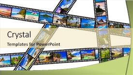  Presentation with film - Theme consisting of frames of film - nature and travel my photos isolated on white background background and a blonde colored foreground