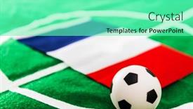 Presentation with france flag - Theme enhanced with france flag and soccer ball on green grass field background and a seafoam green colored foreground
