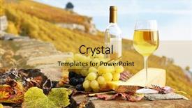 Presentation with wine cheese - Slides consisting of white wine cheese and grapes background and a yellow colored foreground