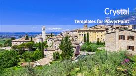 Presentation with ancient war history medieval - Slide set enhanced with franciscan - assisi - medieval historic town background and a cobalt blue colored foreground