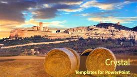  Presentation with italian - Beautiful slide deck featuring franciscan - italian countryside with hey rolls backdrop and a tawny brown colored foreground