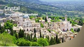  Presentation with spirituality religious spiritual ritual - Beautiful PPT theme featuring franciscan - panorama of assisi - religious backdrop and a teal colored foreground