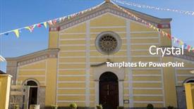  Presentation with albania - PPT theme featuring franciscan church of shkodra albania background and a  colored foreground