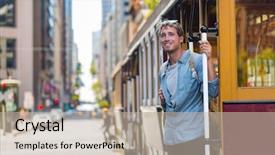 Presentation with public transport - Theme with francisco man riding cable car background and a mint green colored foreground