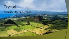  Presentation with green soccer field sport - Slides featuring francja - aerial view of green fields background and a light blue colored foreground