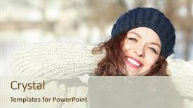  Presentation with outdoors - Presentation theme enhanced with francophone - beautiful young woman outdoors background and a sky blue colored foreground