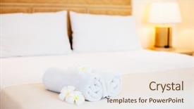  Presentation with hotel resort - Presentation theme having frangipani - clean towels on bed background and a sky blue colored foreground