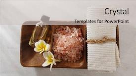  Presentation with salt - Cool new PPT theme with frangipani flower salt massage oil and towel in a wooden bowl backdrop and a light gray colored foreground