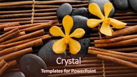  Presentation with black yellow - Slide set consisting of black stones with yellow orchid cinnamon on mat background and a tawny brown colored foreground