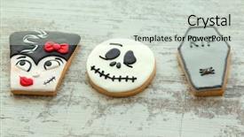  Presentation with cookies - Presentation design featuring frankenstein - halloween cookies with different shapes background and a light gray colored foreground