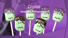  Presentation with cake - Audience pleasing PPT layouts consisting of frankenstein cake pops backdrop and a violet colored foreground