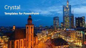  Presentation with financial center - Presentation design featuring woman traveler hiking in the mountains near the lake baikal background and a tawny brown colored foreground