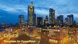  Presentation with financial center - Presentation theme featuring business handshake and business people background and a light gray colored foreground