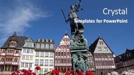  Presentation with lady justice - Amazing PPT theme having frankfurt-germany-aug-23 backdrop and a ocean colored foreground