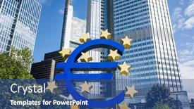  Presentation with monetary policy - Presentation design with frankfurt-germany-august-16-euro background and a ocean colored foreground