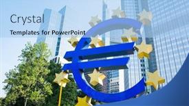  Presentation with monetary policy - Theme featuring frankfurt-germany-july-11-euro background and a light blue colored foreground