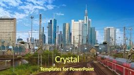  Presentation with railway tgv - Beautiful PPT layouts featuring frankfurt skyline from railway station backdrop and a tawny brown colored foreground