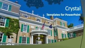  Presentation with house - Audience pleasing presentation theme consisting of franklin d roosevelt house backdrop and a ocean colored foreground