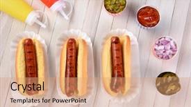  Presentation with wood rustic - Beautiful slide deck featuring franquia - three grilled hot dogs ready backdrop and a coral colored foreground