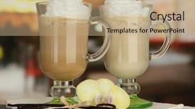  Presentation with coffee pods - Colorful PPT theme enhanced with frappuccino - fragrant coffee latte in glasses backdrop and a coral colored foreground