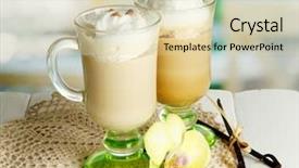  Presentation with fragrant - Slide deck enhanced with frappuccino - fragrant coffee latte in glasses background and a soft green colored foreground