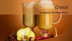  Presentation with fragrant - Slide deck featuring frappuccino - fragrant coffee latte in glasses background and a gold colored foreground