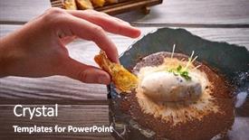  Presentation with pastry cream - Presentation design enhanced with frappuccino - hand holding pastry on ice background and a tawny brown colored foreground