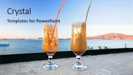  Presentation with cold coffee - Beautiful slide set featuring frappuccino - two glasses of cold iced backdrop and a light blue colored foreground