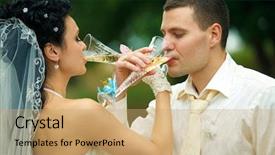  Presentation with champagne - Slides with fraternity - bride and groom drinking champagne background and a coral colored foreground