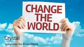  Presentation with change - Beautiful PPT theme featuring fraternity - change the world card backdrop and a arctic colored foreground