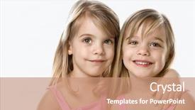  Presentation with children - Cool new PPT theme with fraternity - female children caucasian twins backdrop and a coral colored foreground