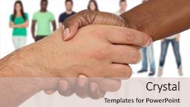  Presentation with handshake - Presentation theme featuring fraternity - handshake between races background and a soft green colored foreground