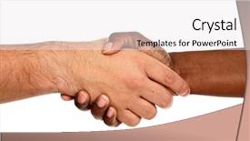  Presentation with handshake - Amazing PPT theme having fraternity - handshake between races backdrop and a white colored foreground
