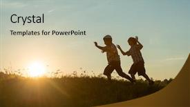  Presentation with two small brothers - PPT theme with fraternity - silhoutte of two brothers enjoying background and a light gray colored foreground