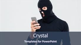  Presentation with cell phone towers - Slide deck featuring fraud - angry young man in balaclava background and a ocean colored foreground