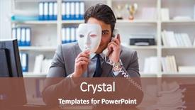  Presentation with hypocrisy - Audience pleasing slide deck consisting of fraud - businessman with mask in office backdrop and a tawny brown colored foreground