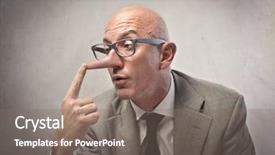  Presentation with nose - Presentation with fraud - lying businessman observing his long background and a gray colored foreground