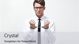  Presentation with young marines - Presentation theme having fraud - young businessman in handcuffs background and a light gray colored foreground