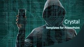  Presentation with computer hacker - Colorful slides enhanced with fraud darknet and cyber security backdrop and a ocean colored foreground