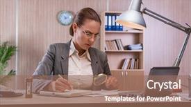  Presentation with fraud - Audience pleasing PPT theme consisting of fraud detection - businesswoman working in the office backdrop and a coral colored foreground